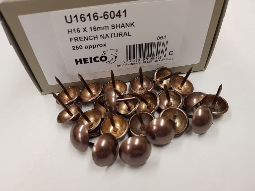 250 French Natural 16mm upholstery nails large tacks Heico H16
